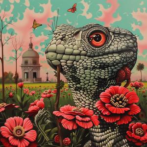 lizard  red  eyes  flowers  chromolithography  nature  animal  vibrant  art  wildlife 1037840