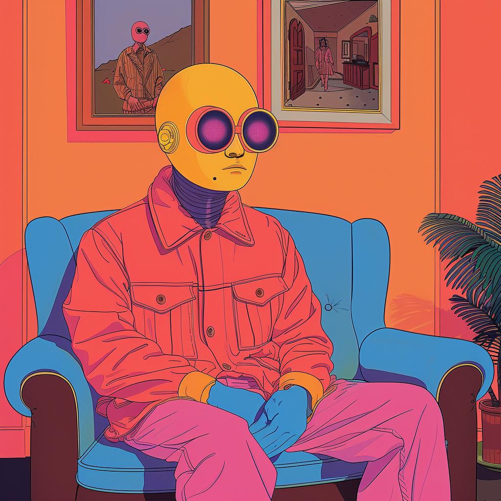 creative  surreal  album  cover  cyberpunk  man  jacket  couch  colorful  painting 977424