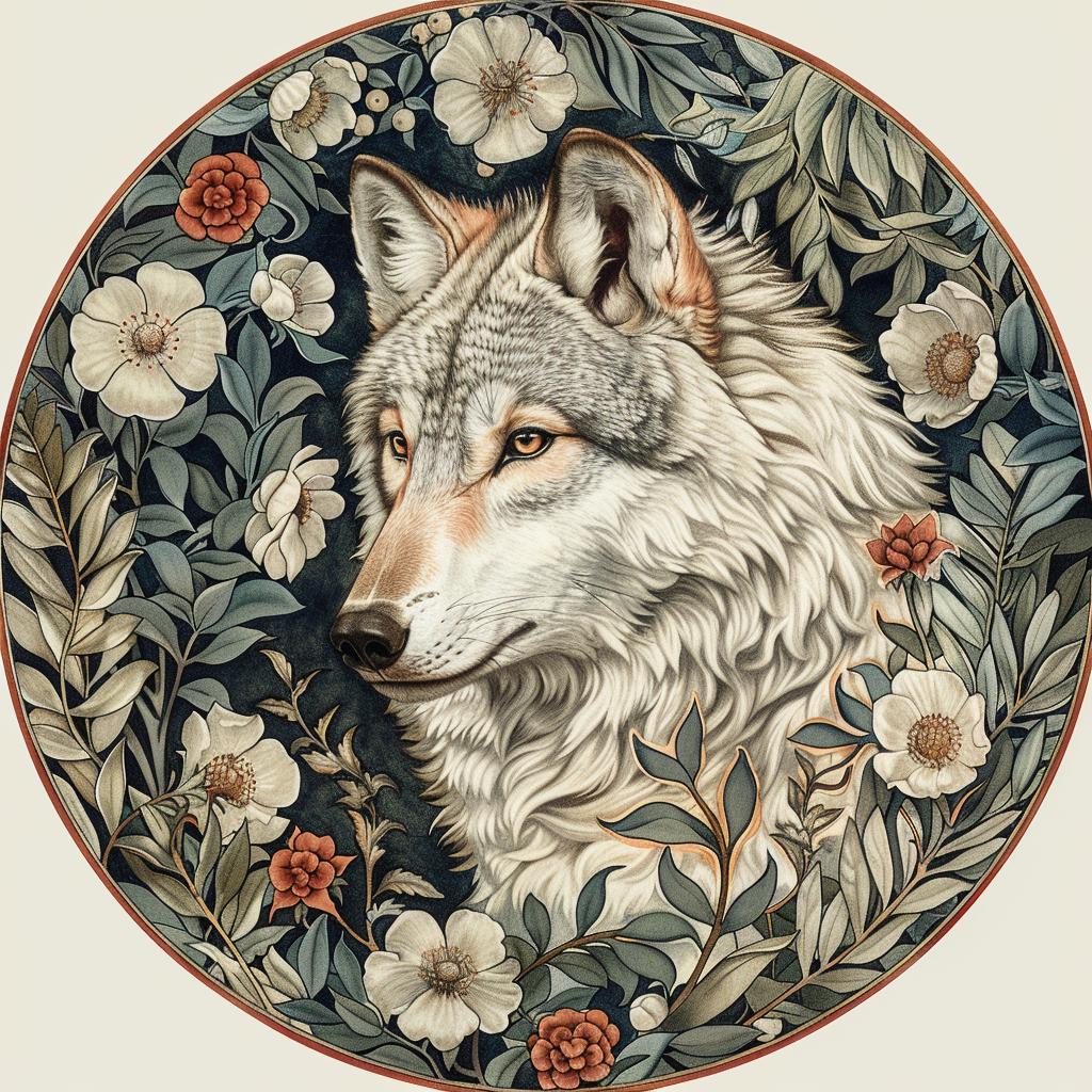 William Morris  textile  design  wolf  floral  ornamental  illustration  circular  nature  art 938422