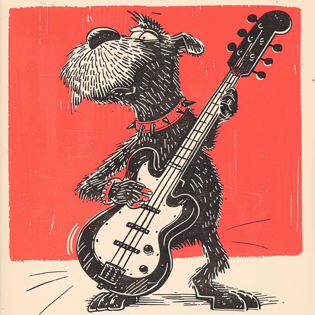 dog  guitar  anthropomorphic  cartoon  Moebius  musician  playful  sketch  colored  character 922970