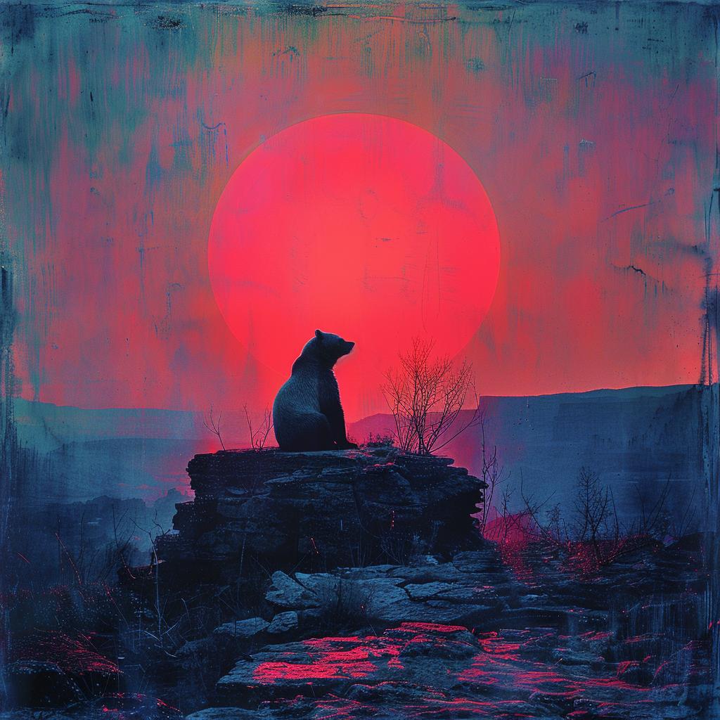 album  art  bear  sunset  photography  surreal  glow  volumetric  colors  horror 1032113