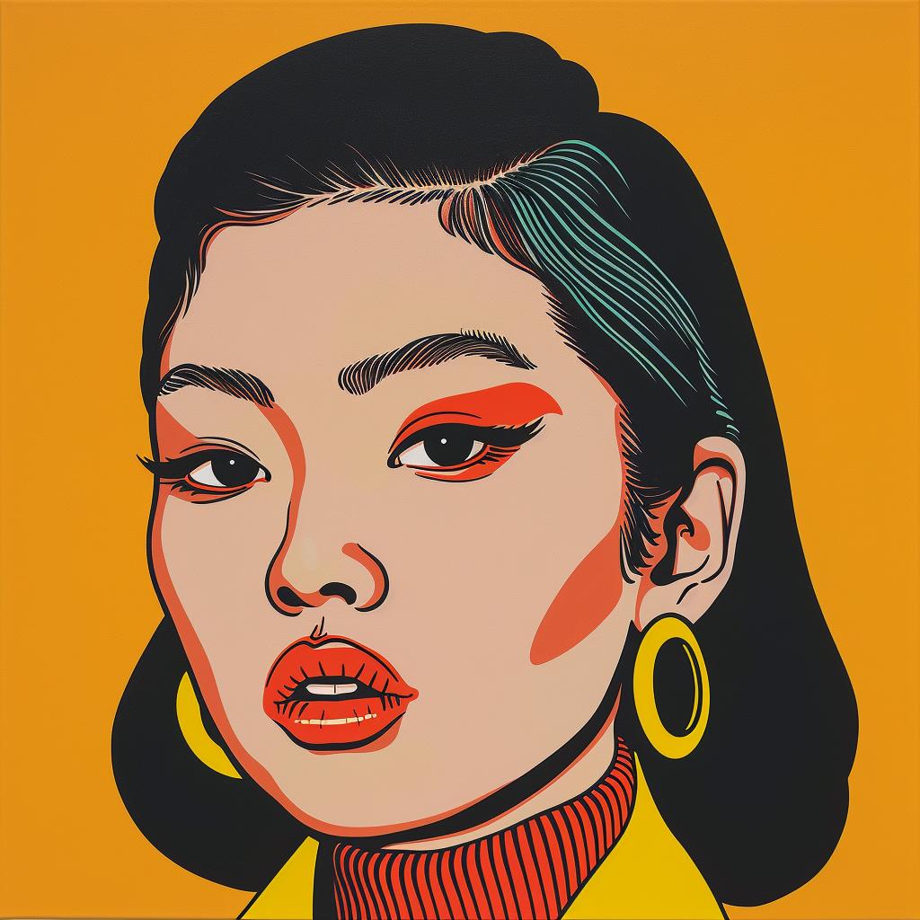 popart  painting  woman  lightbrown  earrings  colorful  portrait  modern  expression  style 972334
