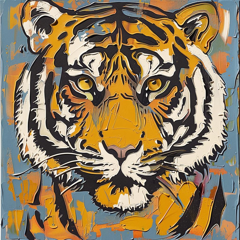 tiger  painting  encaustic  blue  impasto  colorful  vivid  animal  expression  abstract 950160