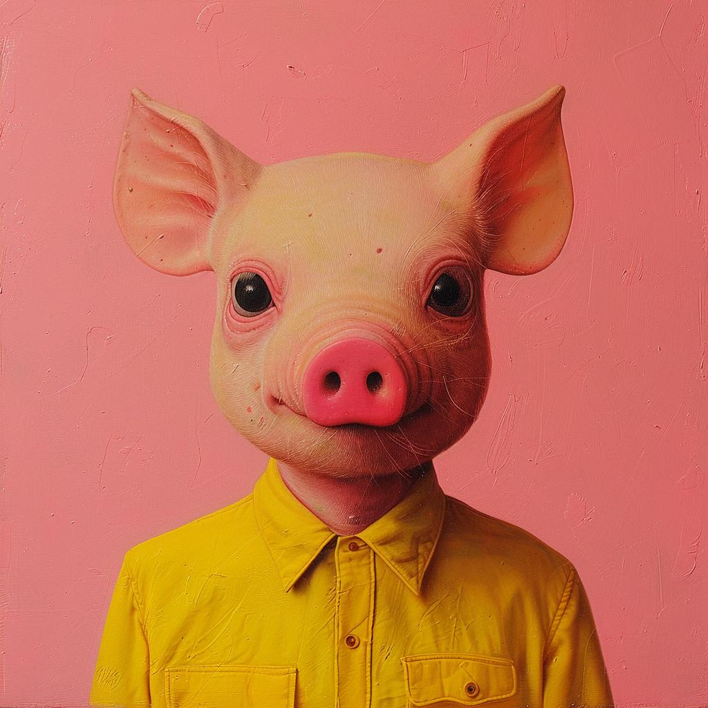 surreal  pig  yellowShirt  portrait  creative  whimsical  stylized  colorful  illustration  funny 1018046