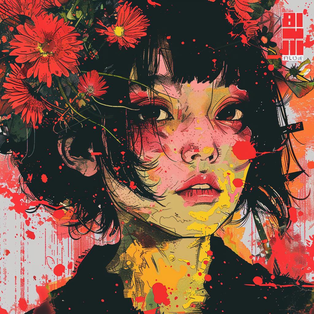 woman  flowers  Ukiyo-e  surreal  Bauhaus  style  portrait  chaotic  colorful  art 916936