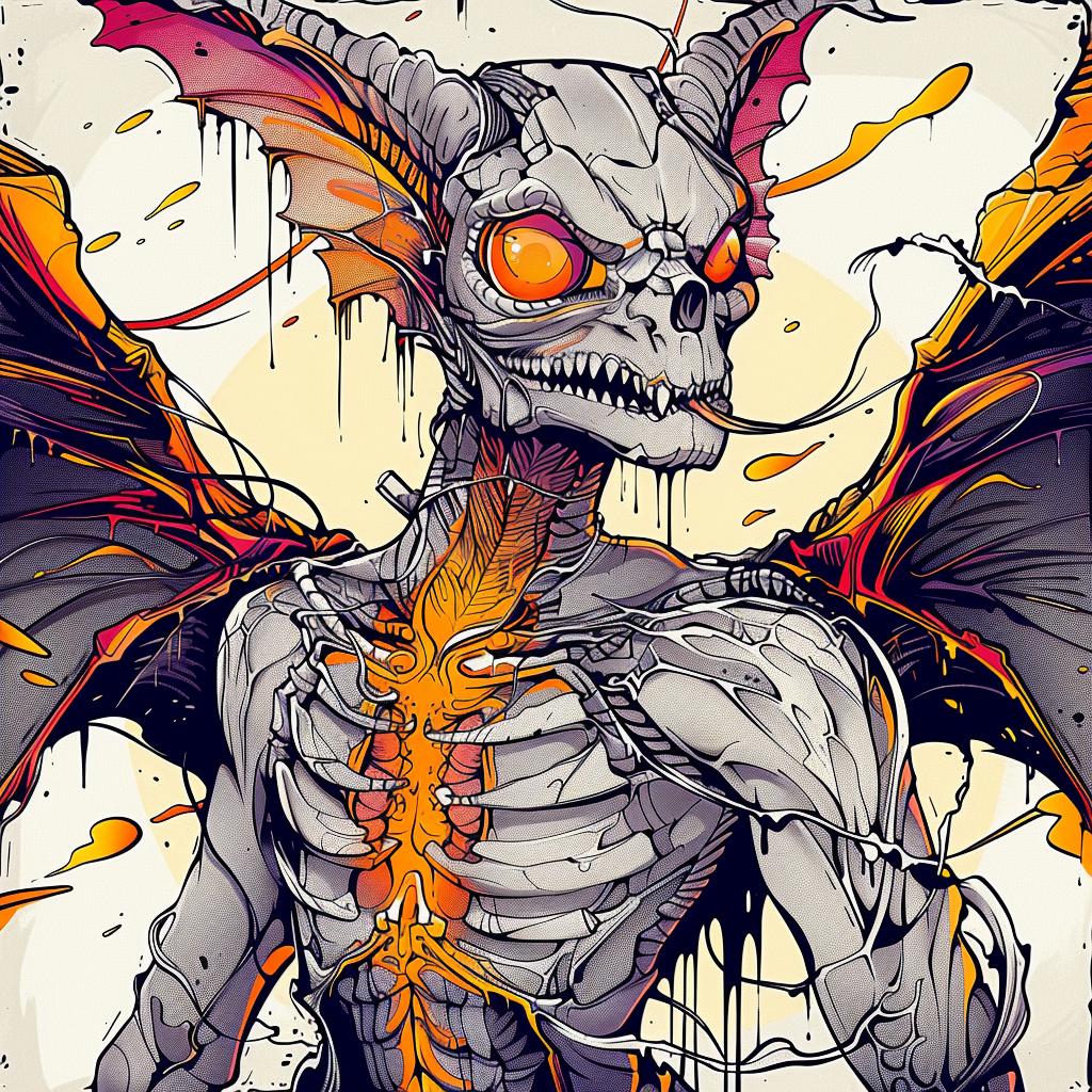 skeleton  wings  orange  eyes  mythical  creature  illustration  dark  fantasy  art 948925