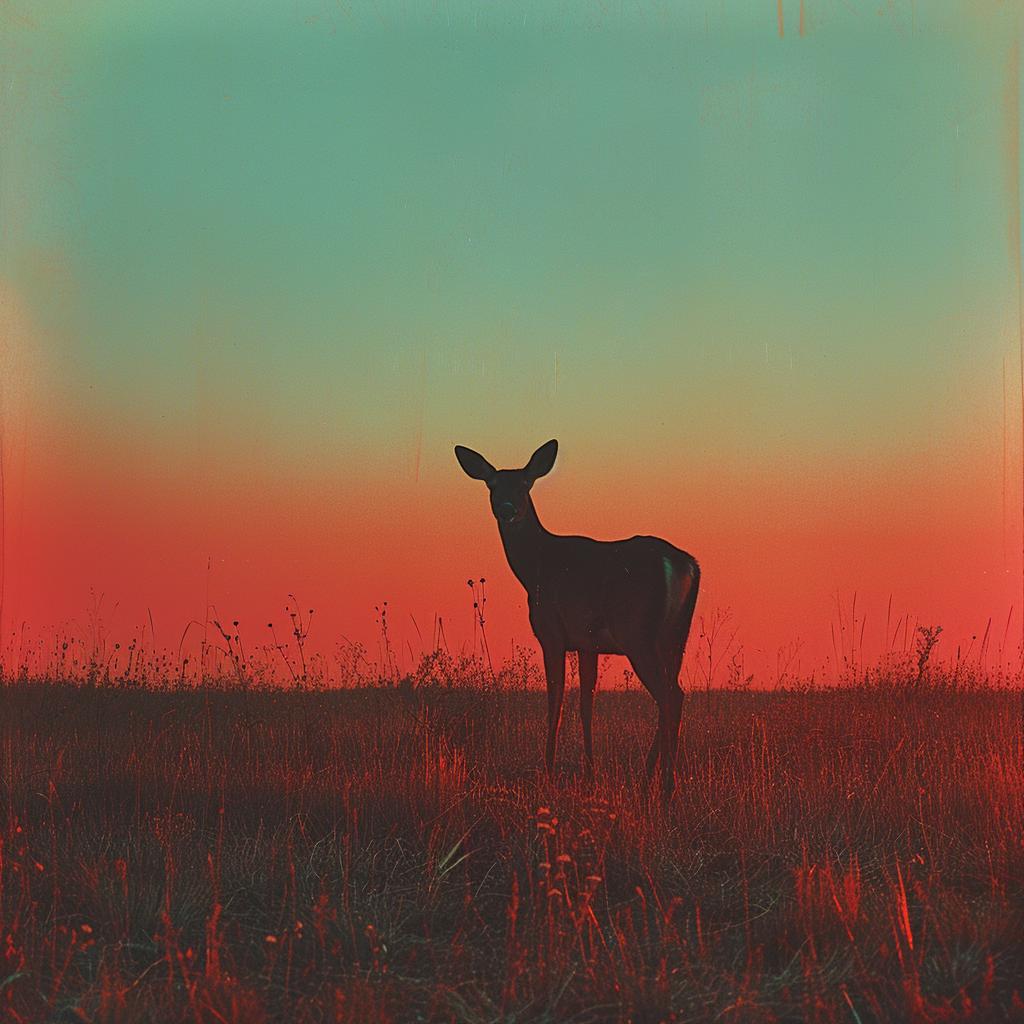 double  exposure  deer  silhouette  sunset  surreal  sharp  focus  lighting  natural 1032124