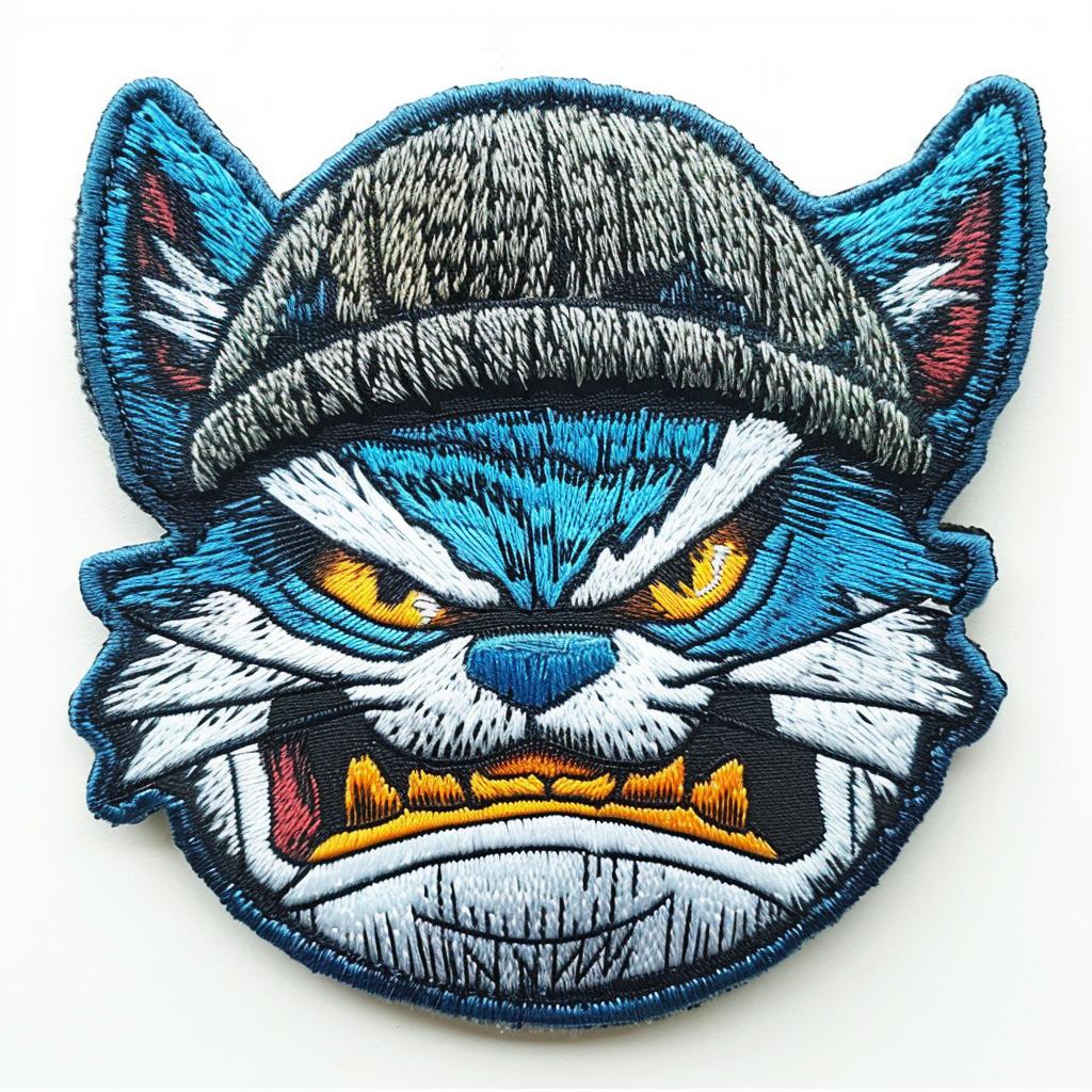 patch  streetwear  chenille  cat  angry  hat  contrasting  blue  gray  minimal 955135
