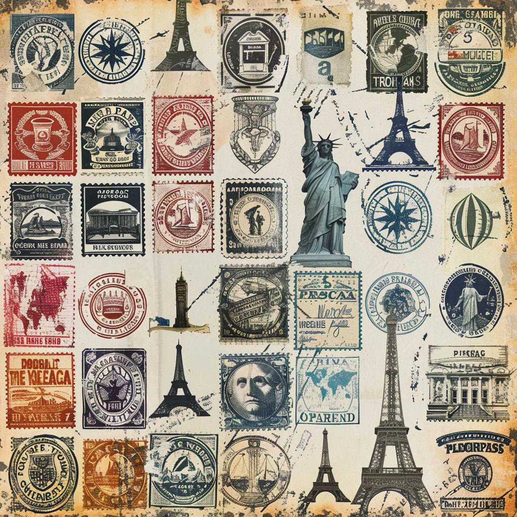 collage  stamps  images  variety  shapes  vintage  artwork  design  graphic  vector 918258