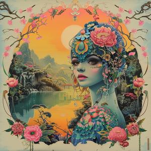 painting  woman  flowers  chromolithography  portrait  nature  beauty  art  colorful  illustration 1041265