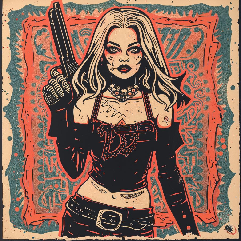 woman  gun  poster  illustration  style  Chris  Bachalo  graphic  art  bold 926415