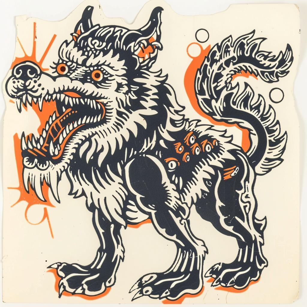 Nychos  wolf  hybrid  drawing  orange  black  markings  mythical  terrifying  animal 931483