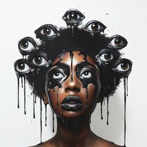 Dada  art  African-American  model  surreal  airbrush  eye makeup  dripping  four eyes  Troy Brooks 1073529