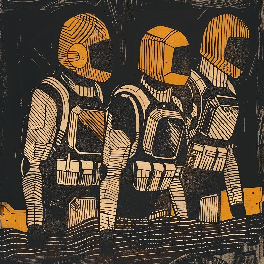 رواد فضاء، بدلات فضاء، خلفية صفراء، رسم توضيحي، تصميم، خيال علمي 933764