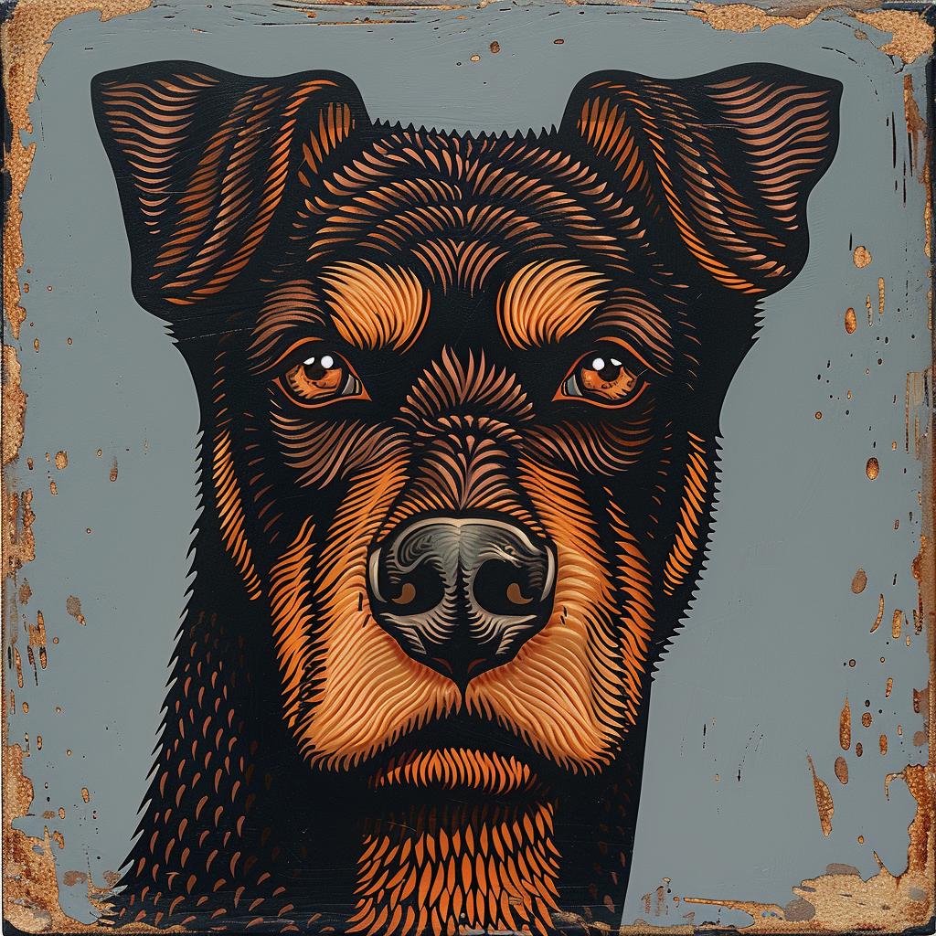 dog  painting  metal  sign  art  canine  stylized  colorful  depiction  vibrant 962478