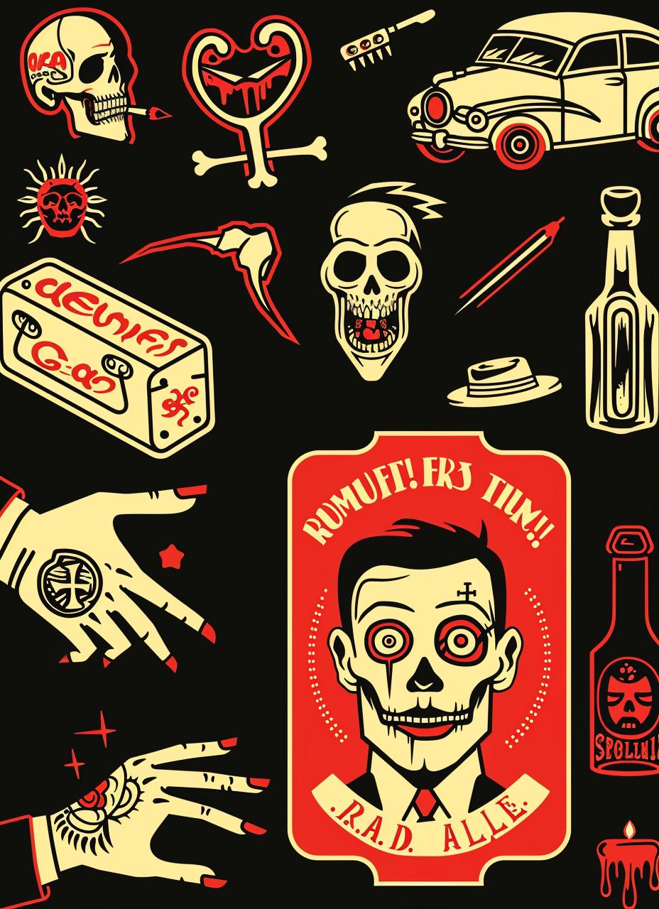 decal  sheet  illustration  tattoo  symbols  rock  horror  design  art  vintage 943260