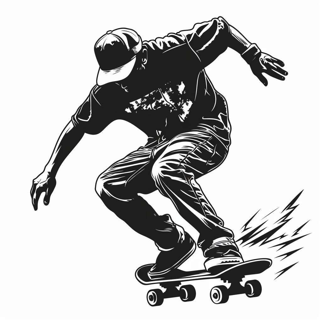 skateboarder  drawing  black  white  minimal  vector  simple  silhouette  art  linocut 952162