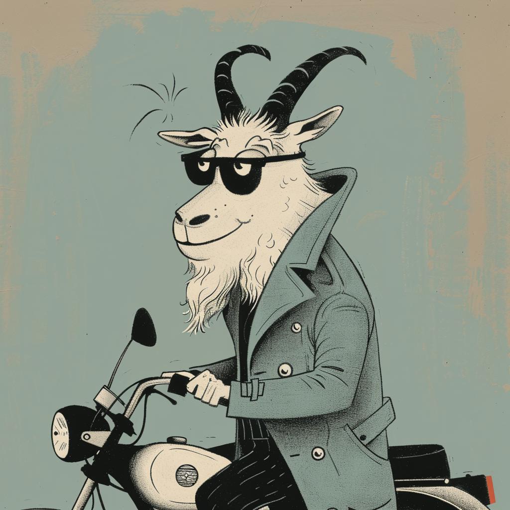 goat  trenchcoat  motorcycle  cool  sunglasses  whimsical  animal  riding  humorous  unique 1021497