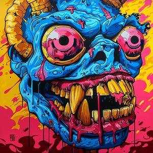 horror  Japanese  demon  head  horns  colorful  art  monster  creepy  illustration 1036499
