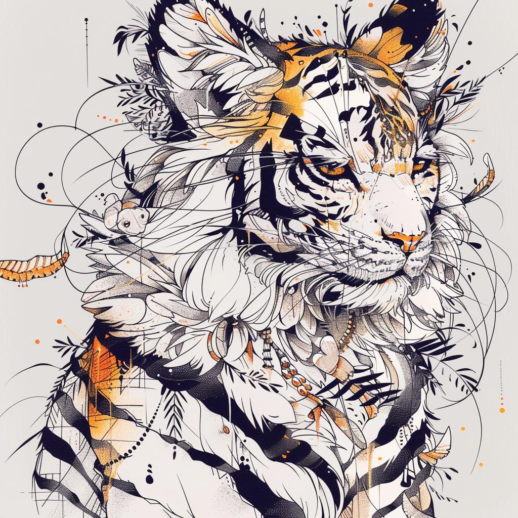 mythical  creature  hybrid  tiger  rabbit  fantastical  unique  entity  colorful  vibrant 952973