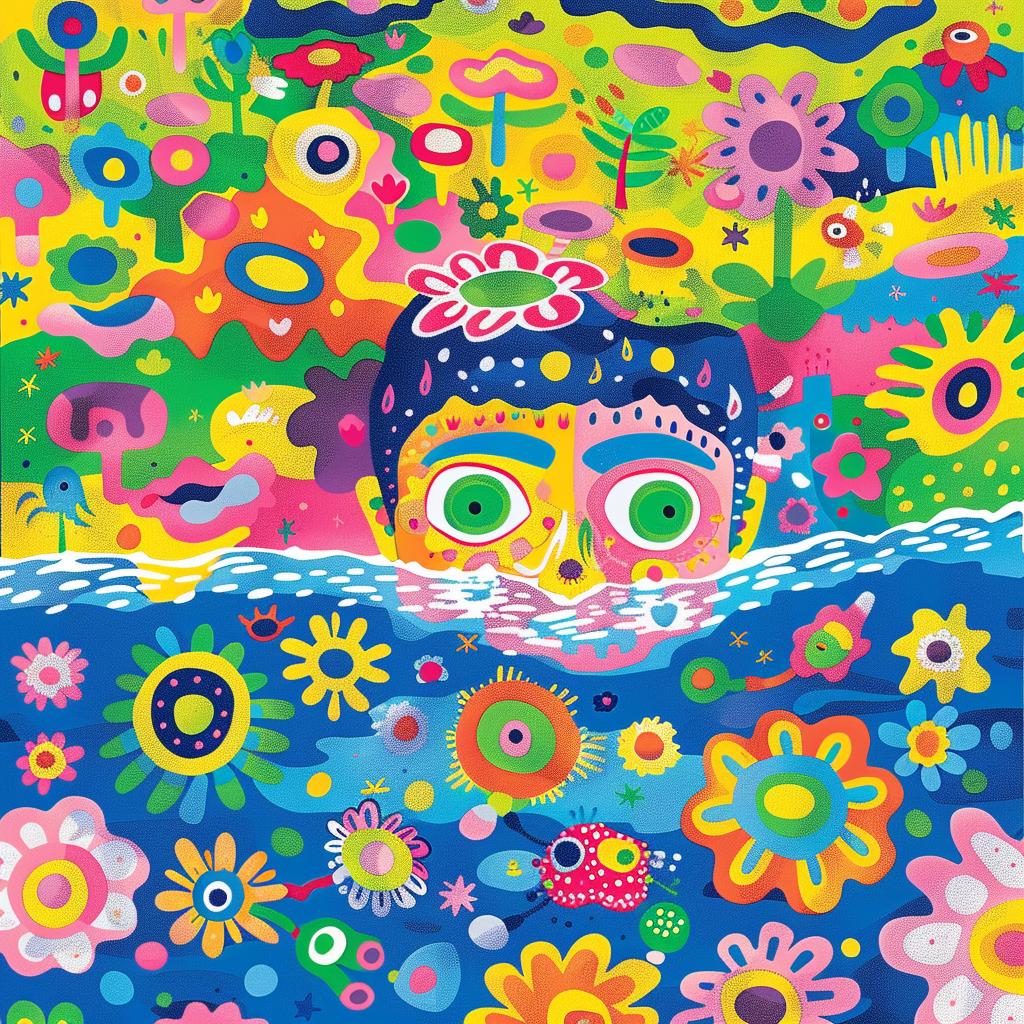 surreal  album  cover  Joan  Cornella  colorful  man  water  flowers  splash 977348