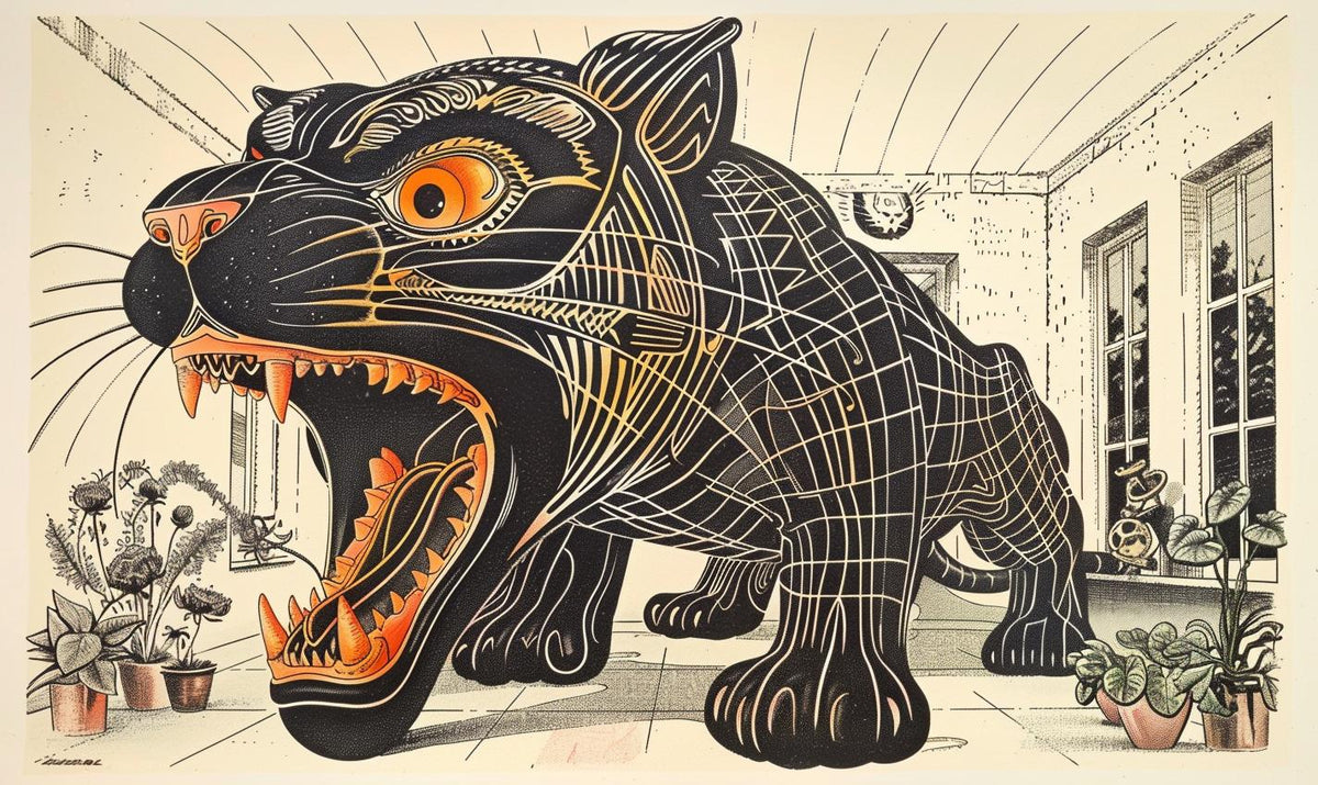 panther  mythical  drawing  snarling  profile  toddmcfarlane  black  orange  creature  art 934191