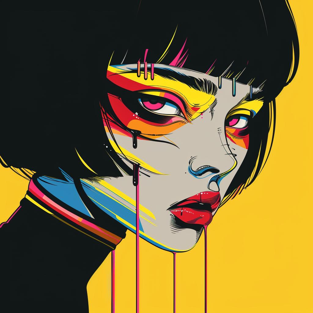 Patrick Nagel  woman  black  hair  colorful  makeup  cute  adorable  medium  style 958035