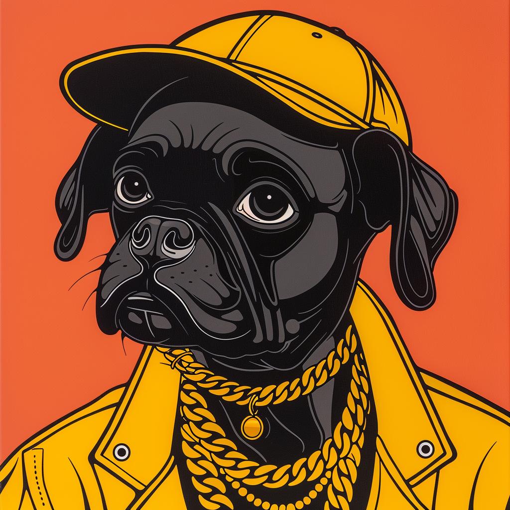 dog  rapper  gold  chains  hat  vibrant  stylized  urban  playful  character 1022547