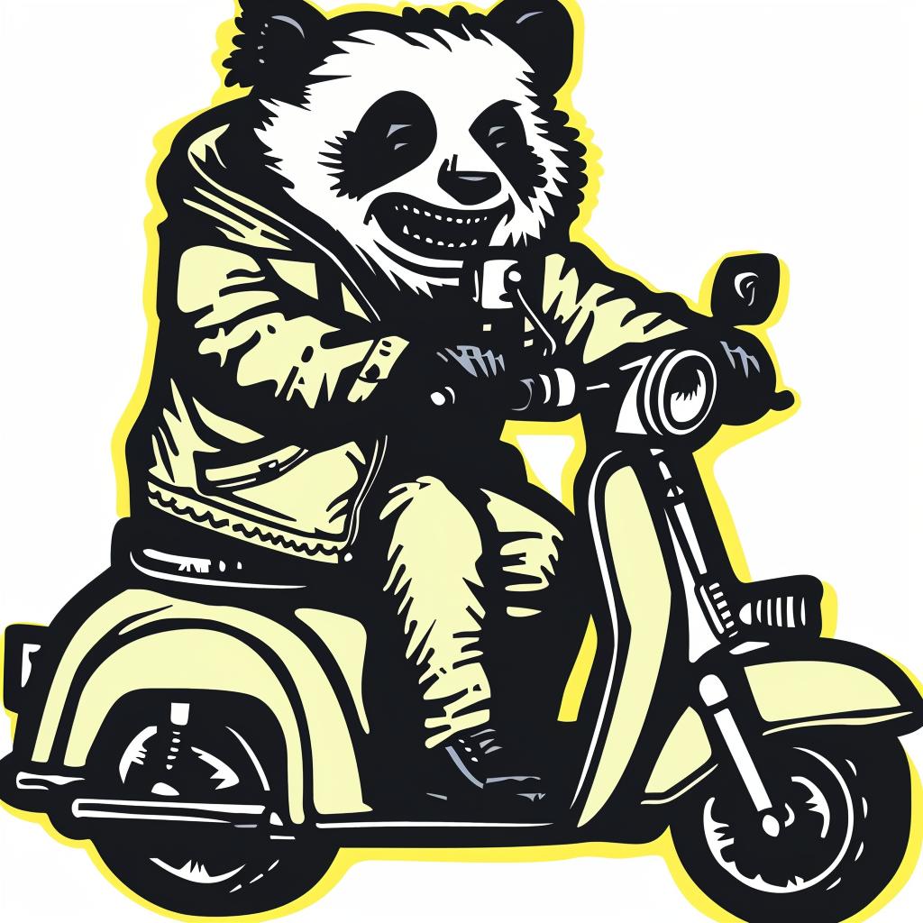 panda  scooter  happy  minimal  blue  yellow  whimsical  playful  cartoon  illustration 955374