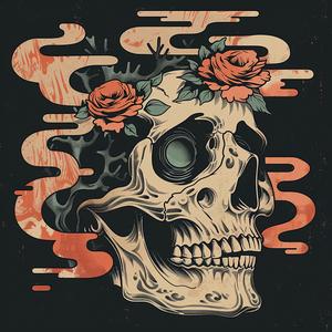 surreal  blockprint  skull  roses  smoke  black  dark  vibrant  detailed  graphic 1063225