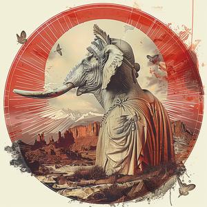 elephant  headdress  badge  logo  red  circle  chromolithography  art  design  symbol 1056405