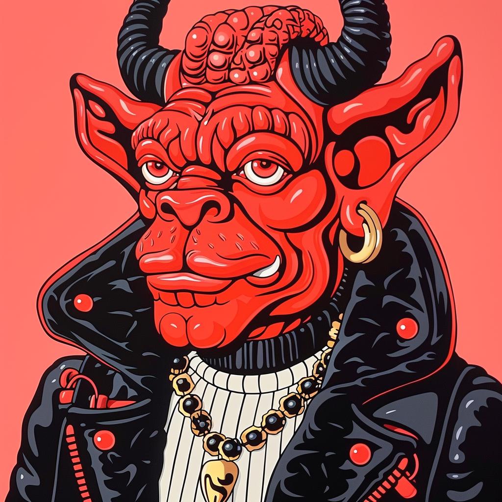 devil  character  red  leather  jacket  chain  stylized  bold  graphic  unique 1024522