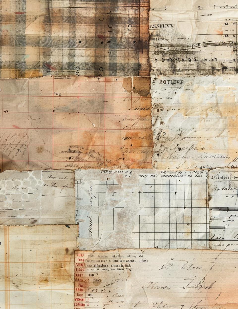 ledger  paper  collage  music  notes  old  faded  patterns  found  item 962128