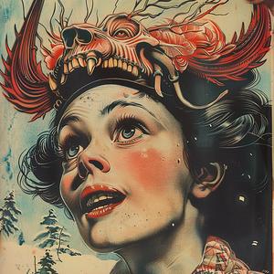 woman  dragon  head  poster  chromolithography  fantasy  art  colorful  illustration  mythical 1048085