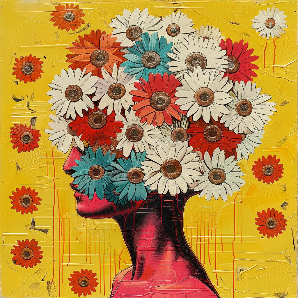 painting  woman  flowers  head  encaustic  Joan  Cornella  colorful  art  abstract 950573
