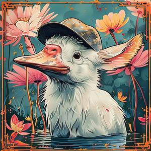 duck  flowers  painting  colorful  chromolithography  nature  artwork  whimsical  animal  portrait 1052725