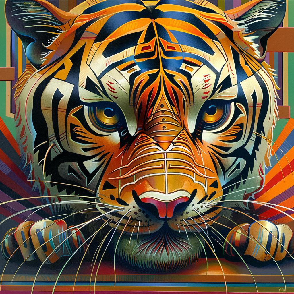 tiger  colorful  abstract  art  intricate  details  eyes  Georgy  Kurasov  vibrant 966471