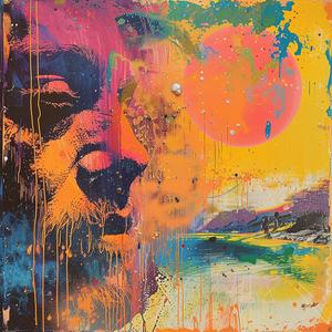 surreal  album  cover  man  sun  background  LeRoy  Neiman  screenprinting  art 1079555