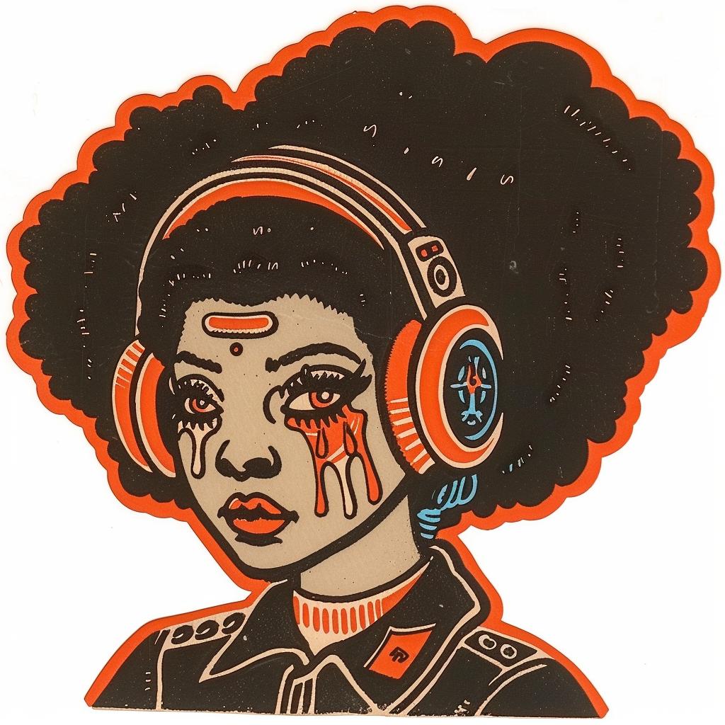 PopArt  african-american  DJ  headphones  afro  makeup  illustration  sticker  dripping  colorful 939093