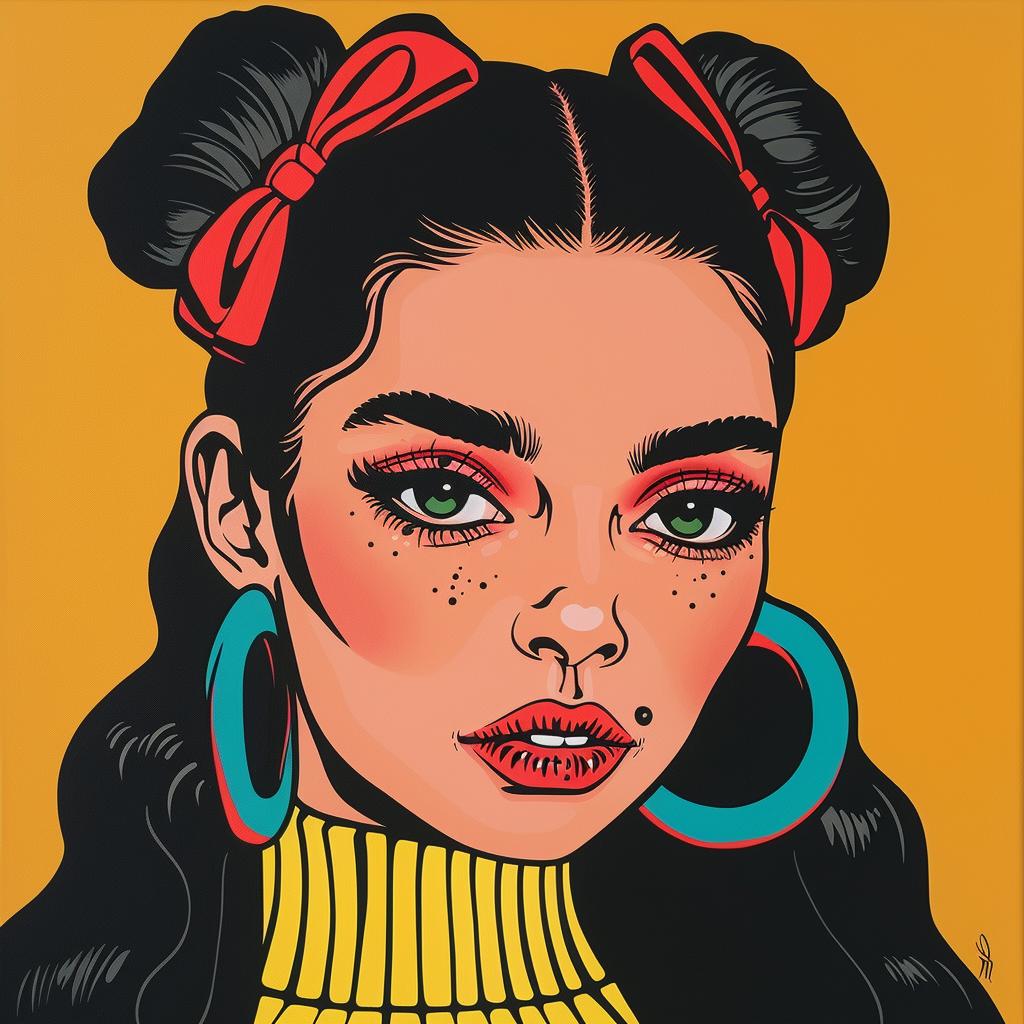 latina  woman  popart  big  earrings  colorful  portrait  stylized  vibrant  expression 1024163