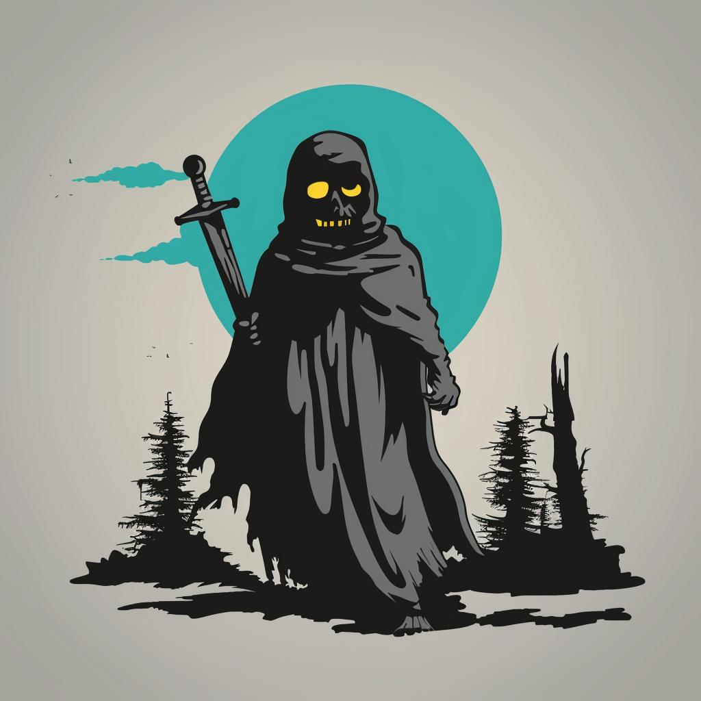 grim  reaper  horseback  sword  skull  background  dark  ominous  illustration  character 1027356