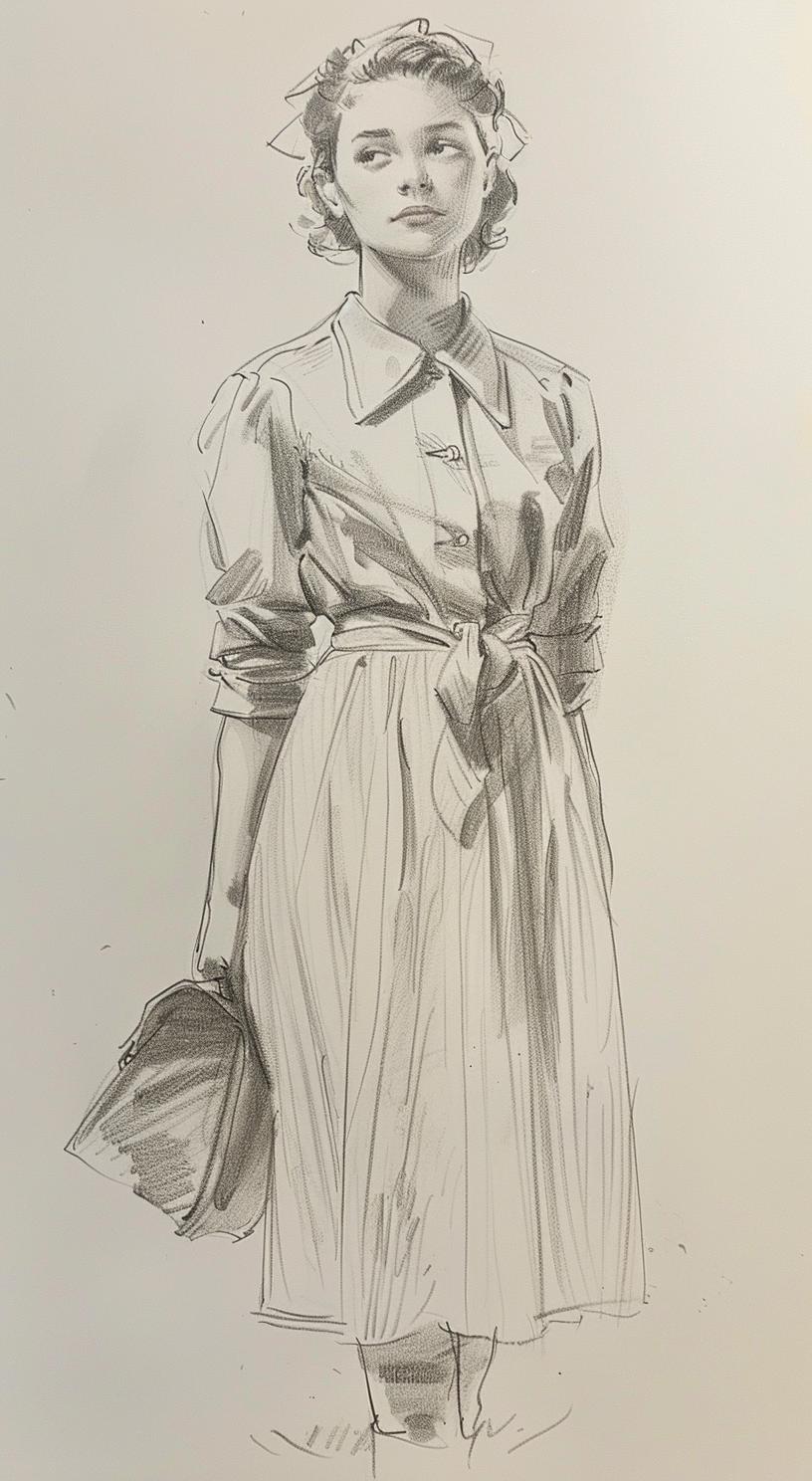 sketch  young  woman  elegant  1940s  1950s  line  clean  timeless  style 953654