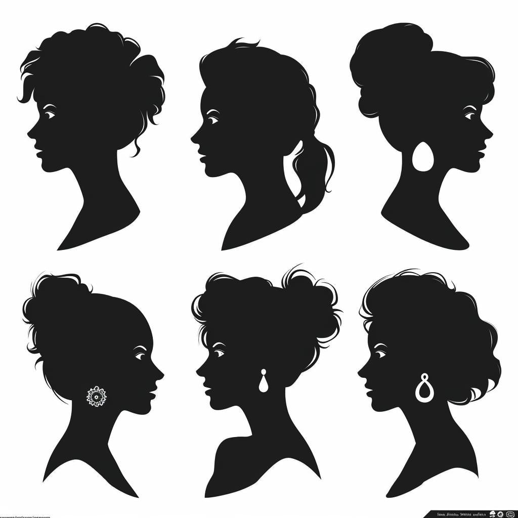 silhouette  faces  women  black  white  profile  vector  svg  hairstyles  sheet 953379