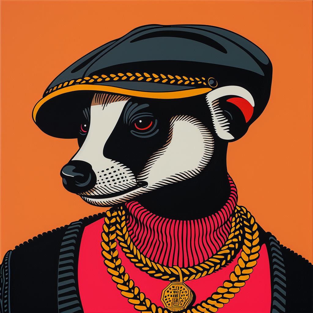 badger  rapper  gold  chains  hat  vibrant  stylized  urban  character  playful 1022516