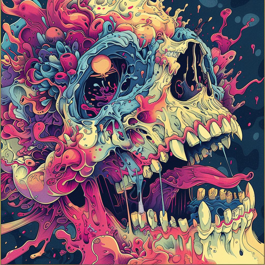 surreal  album  cover  monster  hyper-realistic  colorful  face  Nychos  skull  art 961669