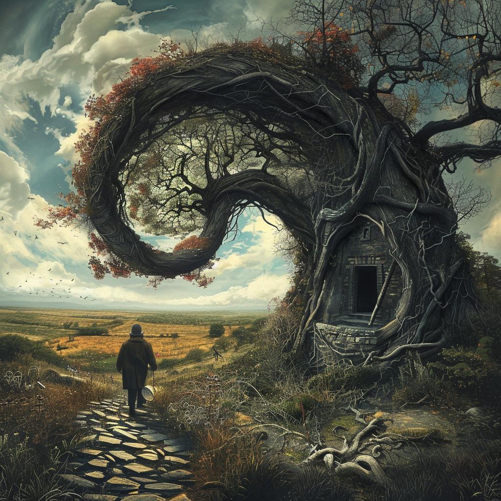 surreal  creative  album  cover  man  path  tree  dreamlike  imaginative  fantasy 976279
