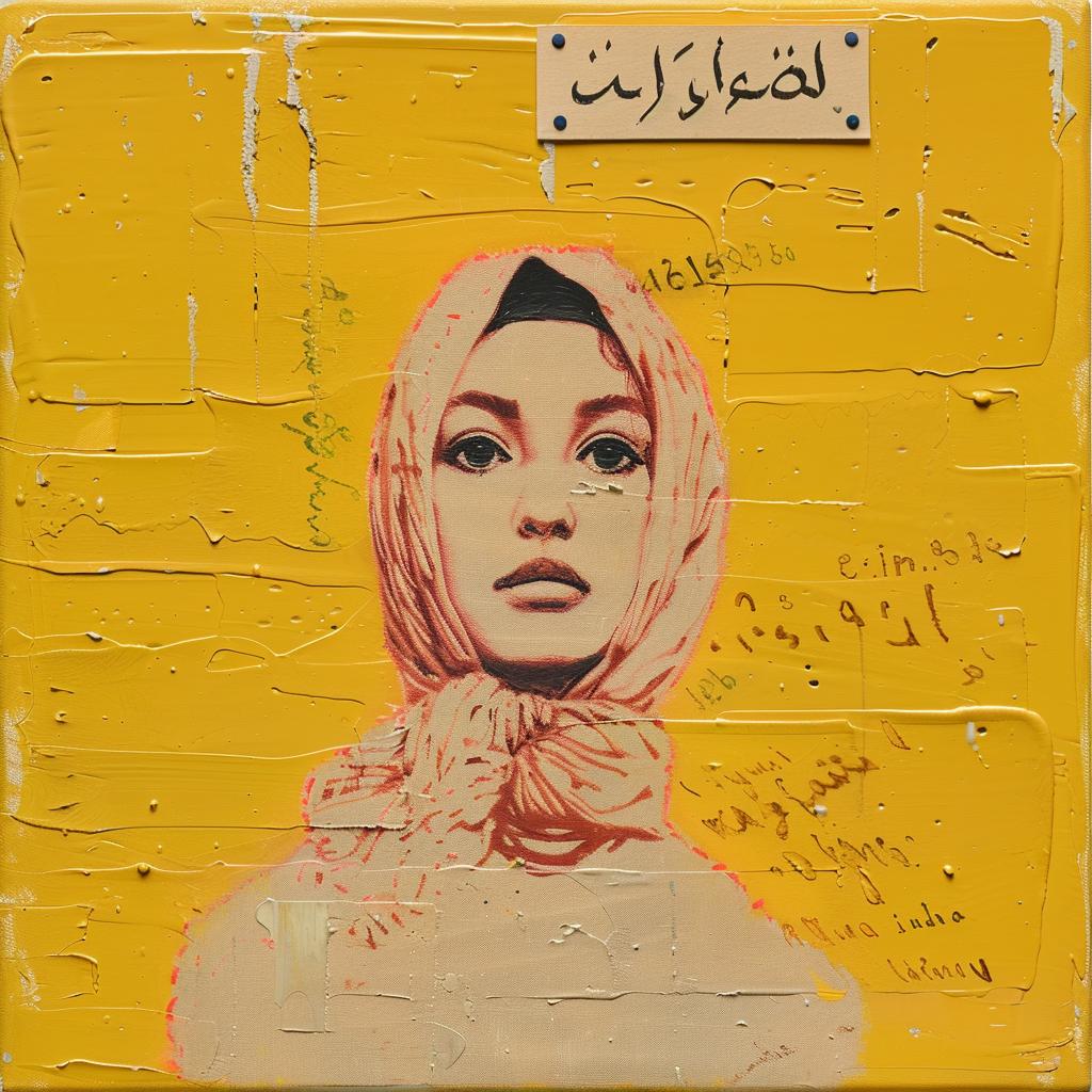 woman  hijab  encaustic  paint  impasto  Middle-Eastern  portrait  colorful  texture  Joan 1015884