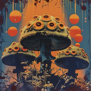 psychedelic  mushroom  poster  orange  blue  colors  art  design  whimsical  nature 1038732