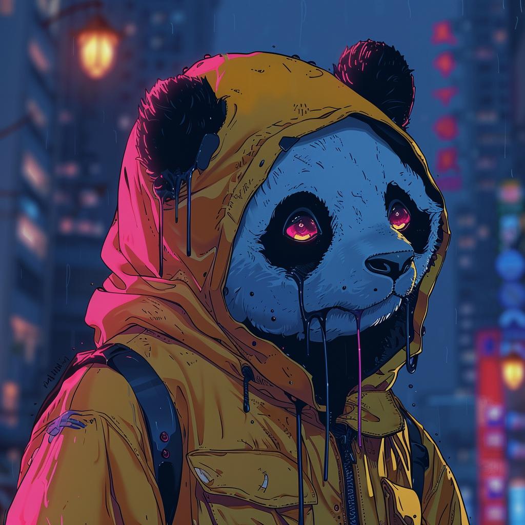 panda  cute  adorable  yellow  jacket  hoodie  rain  vibrant  eye-makeup  street 958020