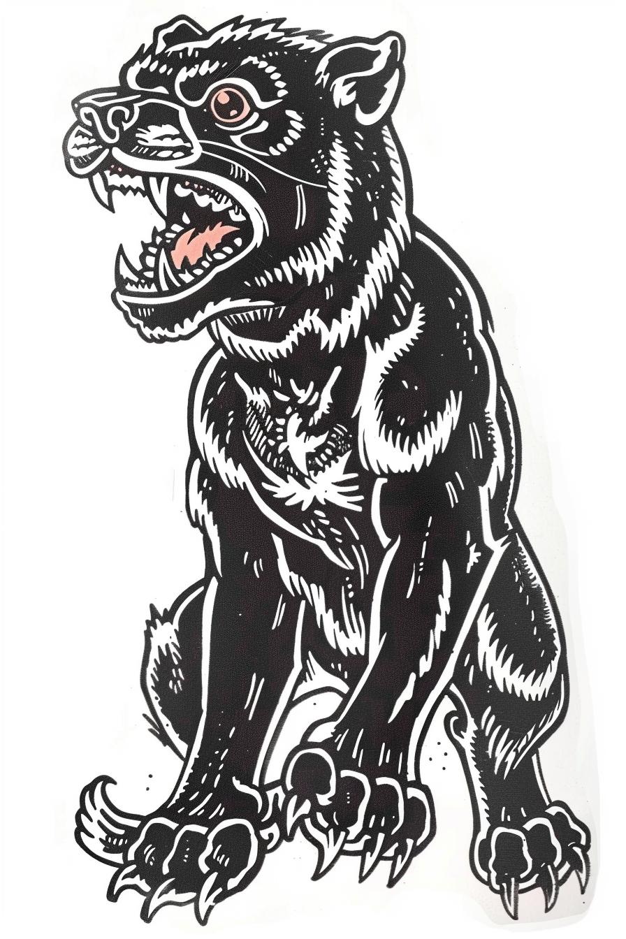 mythical  panther  drawing  blackandwhite  snarling  upright  unique  fantastical  creature  Todd 934411